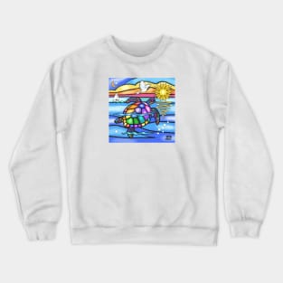 Stained Glass Style Sea Turtle Swims Toward Home Crewneck Sweatshirt